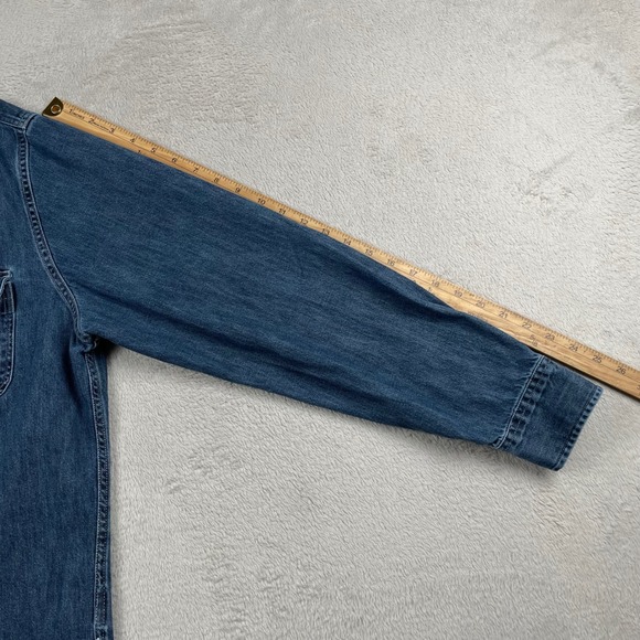 J Crew Denim Shirt Mens Large Blue Dark Wash Pocket Western Long Sleeve Button - Picture 10 of 10